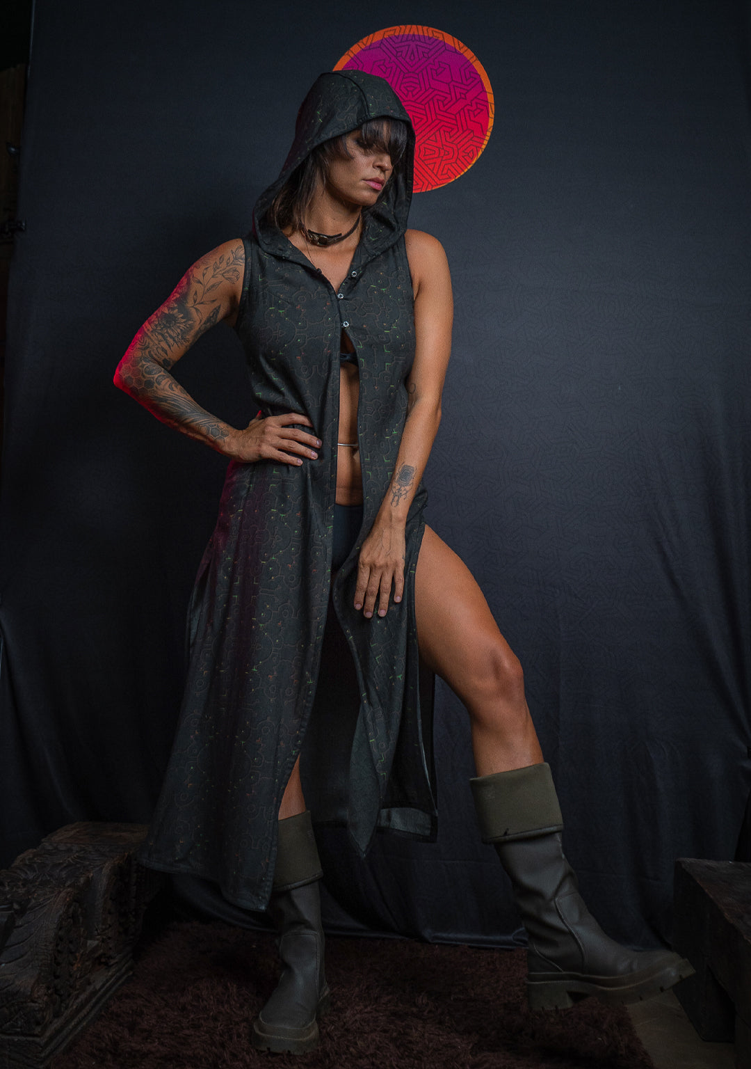 Hooded Long Dress / Viscose Twill - REBIRTH OF IKARO